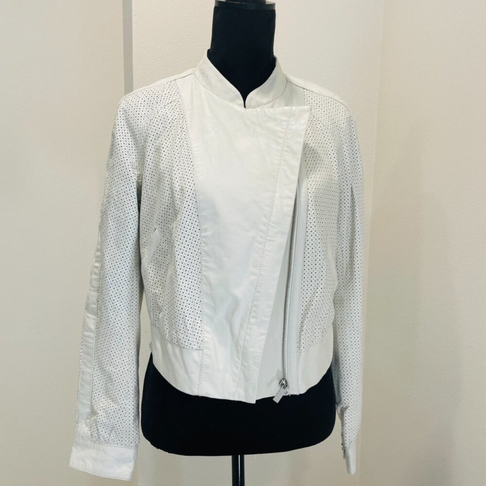 Vintage Motto Style Leather Jacket | White